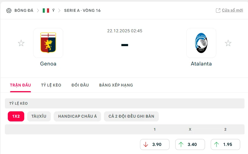 Phân tích kèo cược Genoa vs Atalanta chi tiết